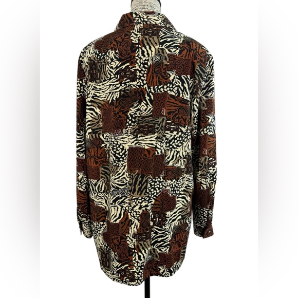 Michele Leslie California VINTAGE 90s Safari Patchwork Button-Down Blouse Size M - Picture 6 of 10